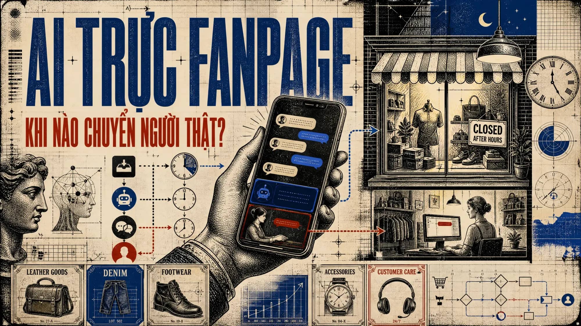 Ảnh bìa bài “AI trực Fanpage ngoài giờ: khi nào trả lời, khi nào chuyển người thật?”