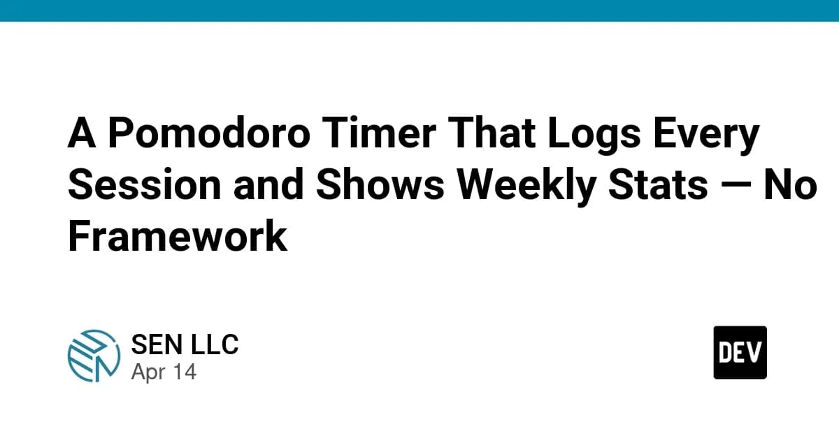 A Pomodoro Timer That Logs Every Session and Shows Weekly Stats — No Framework